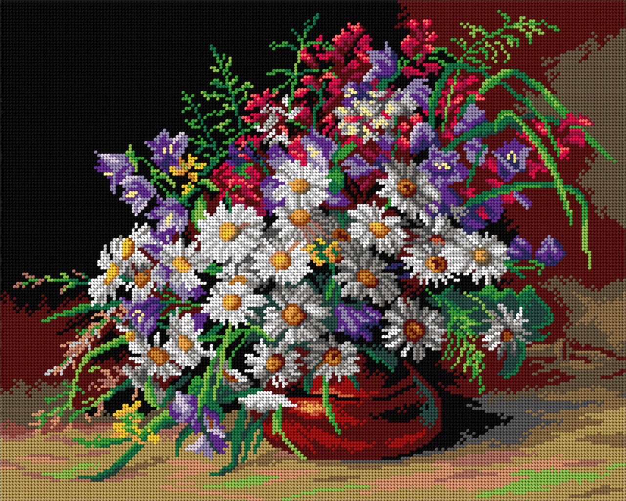 Needlepoint canvas for halfstitch without yarn after Friedrich Meyer Rubritius - Still Life with Flowers 3589M